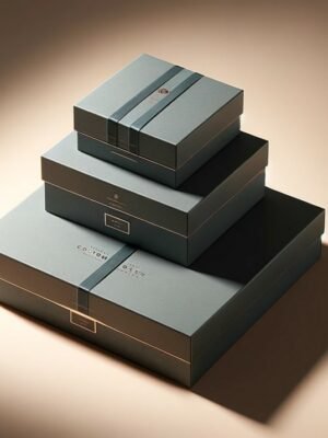 DALL·E 2023-11-30 14.56.17 – Create an image of a stack of sophisticated custom gift boxes with a minimalist and modern design. The boxes should have a smooth matte finish in subd