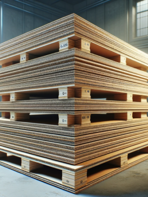 DALL·E 2023-11-28 13.05.29 – Generate a highly detailed and realistic image of ‘Chipboard Pads’. The pads should be depicted as stacked in a warehouse environment, ready for use i (1)