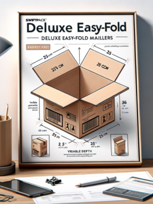 DALL·E 2023-11-28 16.07.50 – Illustrate an image of a deluxe easy-fold mailer box, called SwiftPack Deluxe Easy-Fold Mailers. The mailer should be displayed open to show the easy- (1)