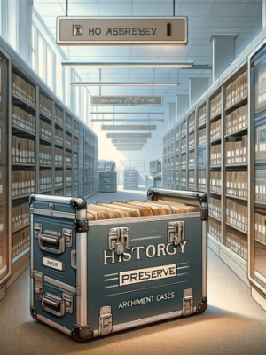 DALL·E 2023-11-30 11.43.43 – Illustrate a realistic image showing HistoryPreserve Archival Document Cases being used in a library or archival setting. The image should depict the (1)